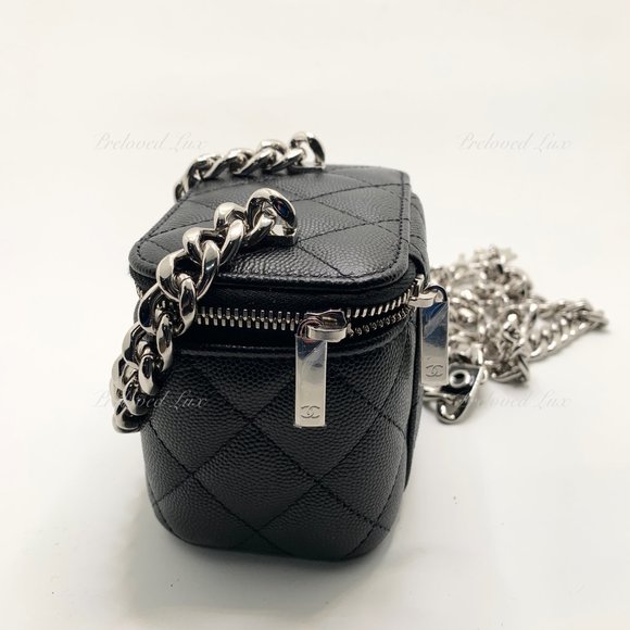 Authentic CHANEL Caviar Black Mini Vanity Case Coco Thick Chain Bag SHW - Picture 5 of 14